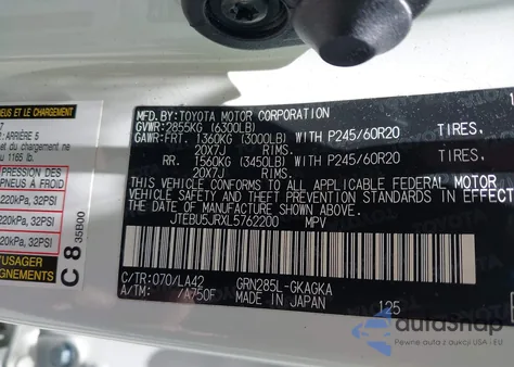 2020 Toyota 4Runner Limited from USA, damaged, VIN JTEBU5JRXL5762200